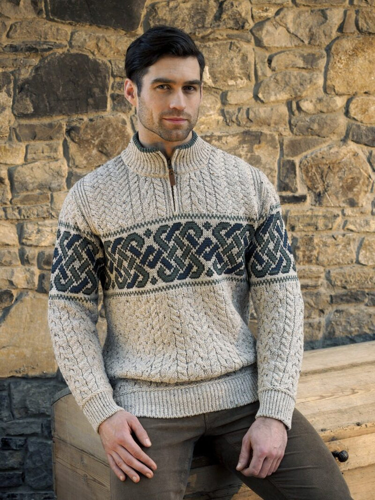 aran craft-CELTIC JACQUARD HALF ZIP SWEATER – aranstorehouse