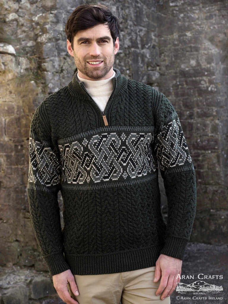 aran craft-CELTIC JACQUARD HALF ZIP SWEATER – aranstorehouse